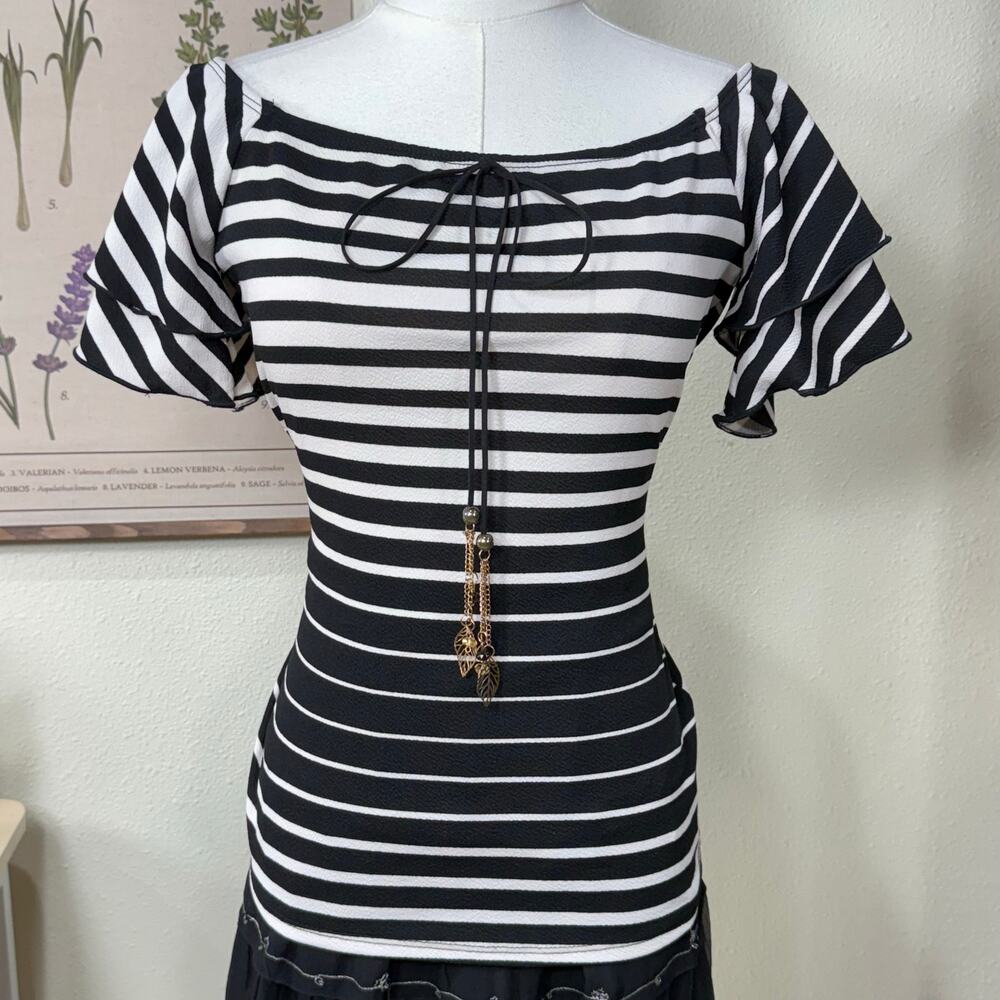 Y2K Striped Tie Front Charm Top Fairy Grunge Forest Whimsigoth Dark Coquette M